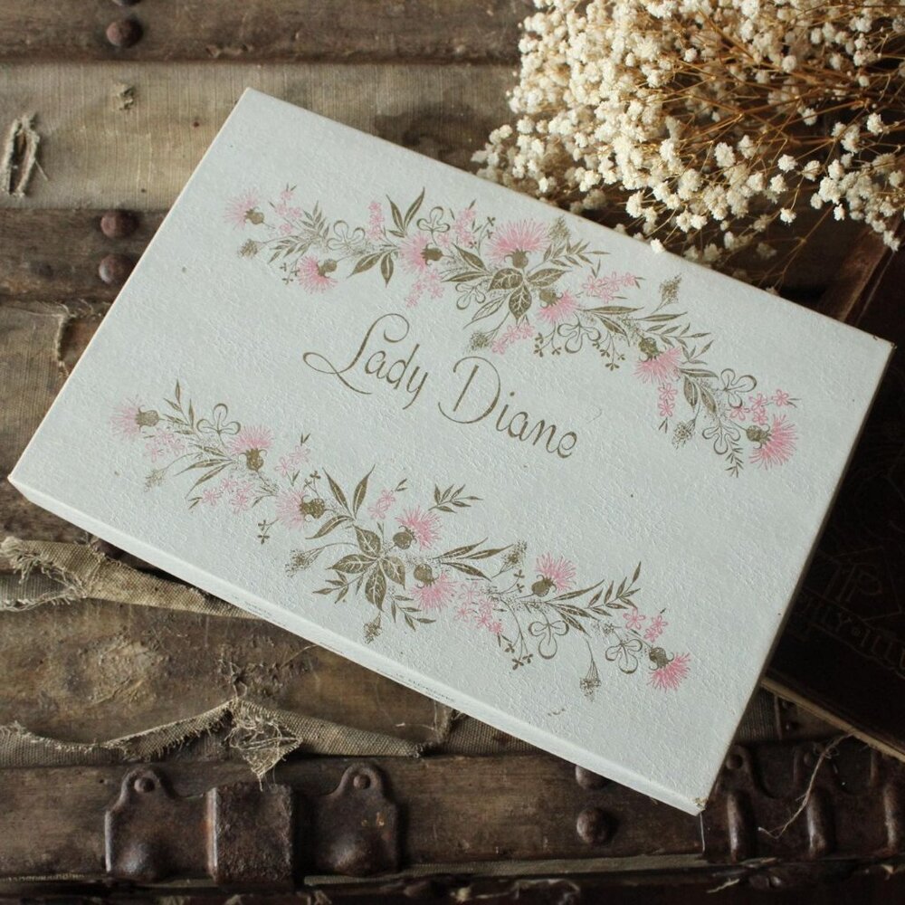 Vintage 1960s Stationary Box, Lady Diane Cards and Envelope Container, Pink This